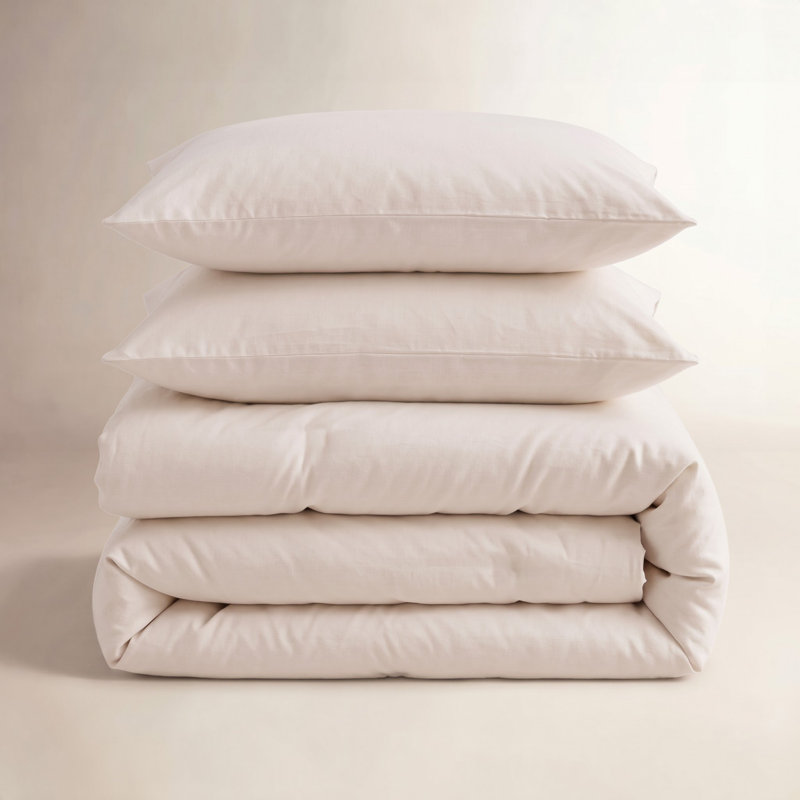 Housse de couette 100% coton à double couture certifiée GOTS, Housse de couette très grand et 2 taies, Avoine
