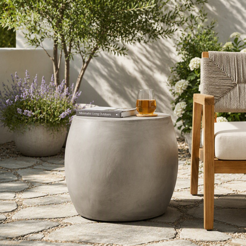 Table d'appoint extérieure ovale en béton légère, durable et élégante pour le patio ou la cour