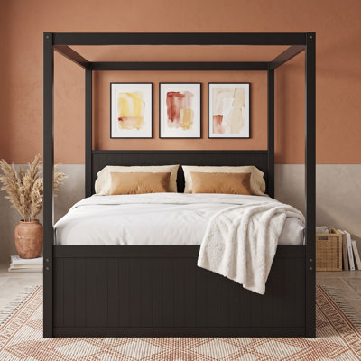 Lit plateforme à baldaquin en bois avec lit gigogne simple et 3 tiroirs de rangement