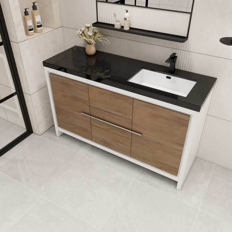 Ensemble de meuble-lavabo simple 60 po Enderlin, Chêne blanc