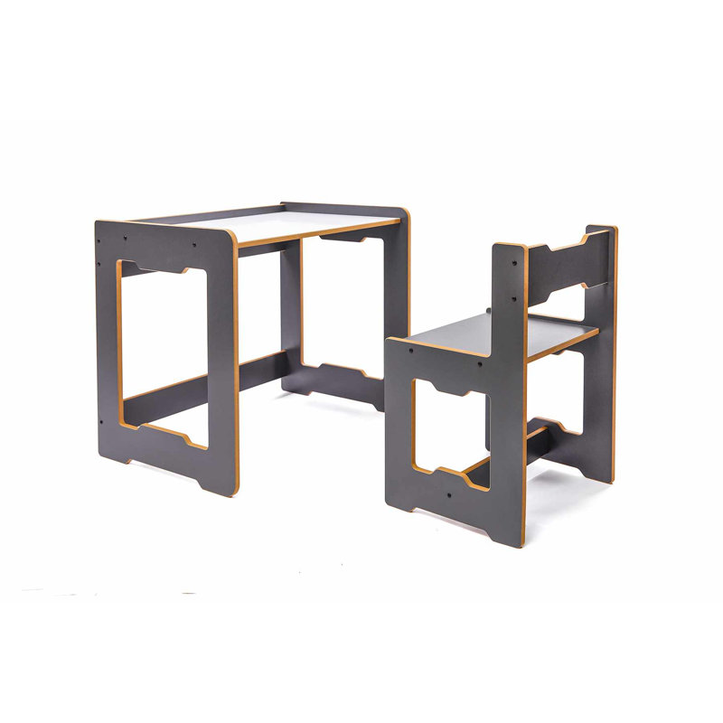 Ensemble de table moderne pour enfant (1 table et 2 chaises), anthracite et blanc, table: 22,0 po x 21,7 po x 17,7 po | 100% panneau de fibres à densité moyenne, épaisseur de 0,5 po | Conception élégante et durable pour les salles de jeux