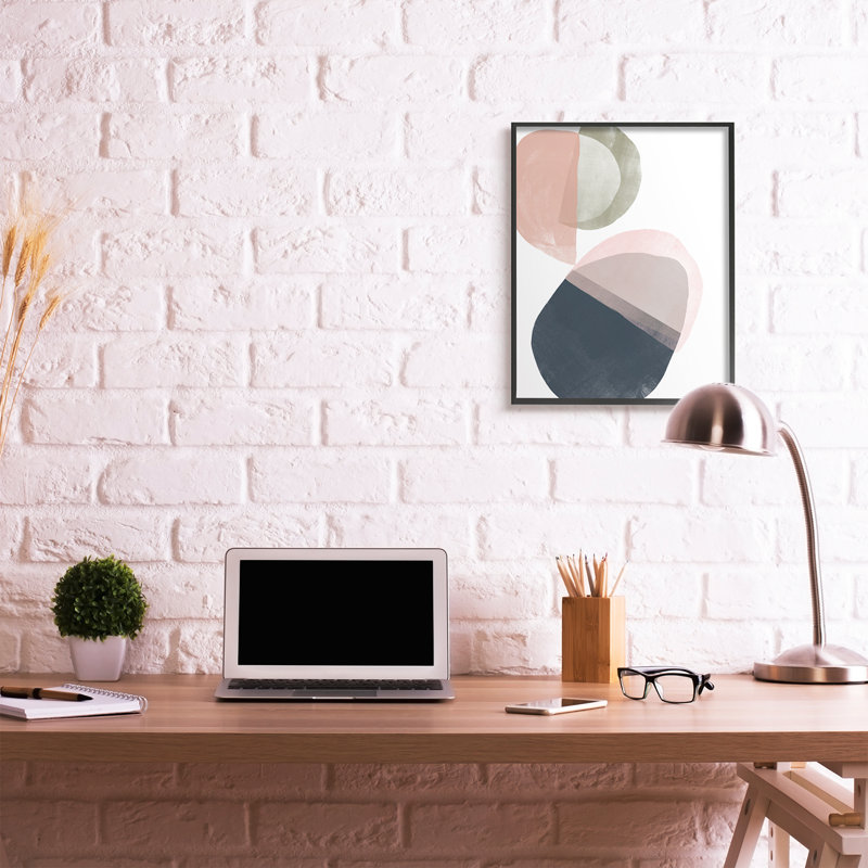 Capsule asymétrique abstraction bleu vert rose, Giclée encadrée noir minuit, H 30 po x l 24 po