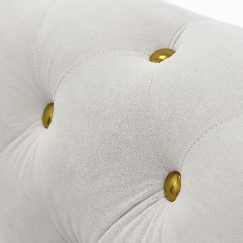 Grand canapé de 227 cm pour salon, canapé 3 places confortable avec assise profonde, Velours blanc crème