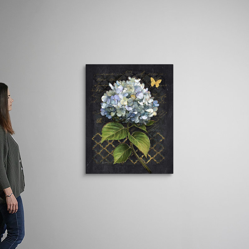 «Heirloom Hydrangea» sur toile noire, Toile tendue, H 40 po x l 32 po x P 1,25 po