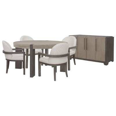 Inzillo Round Dining Table With 4 Upholstered Host Chairs And Sideboard