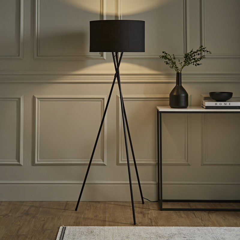 Misner 155cm Camden Tripod Floor Lamp with Large Reni Shade, Black, Yes, Black 