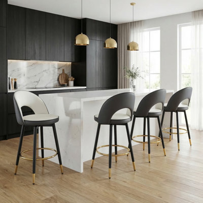 Modern Swivel Upholstered Faux Leather Bar Stools with Gold Footrest(Set of 4)