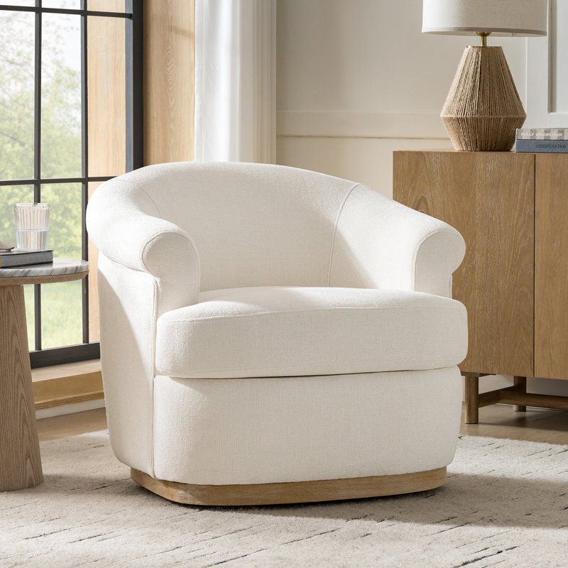 Loki 31.25"W Farmhouse Upholstered Fully Assembled Swivel Barrel Chair, Ivory