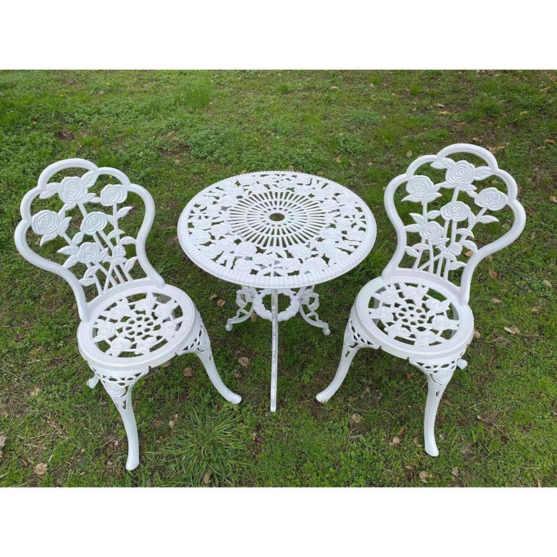 Ensemble bistro 3 pièces - ensemble de table de patio extérieur - fonte d'aluminium antirouille - blanc