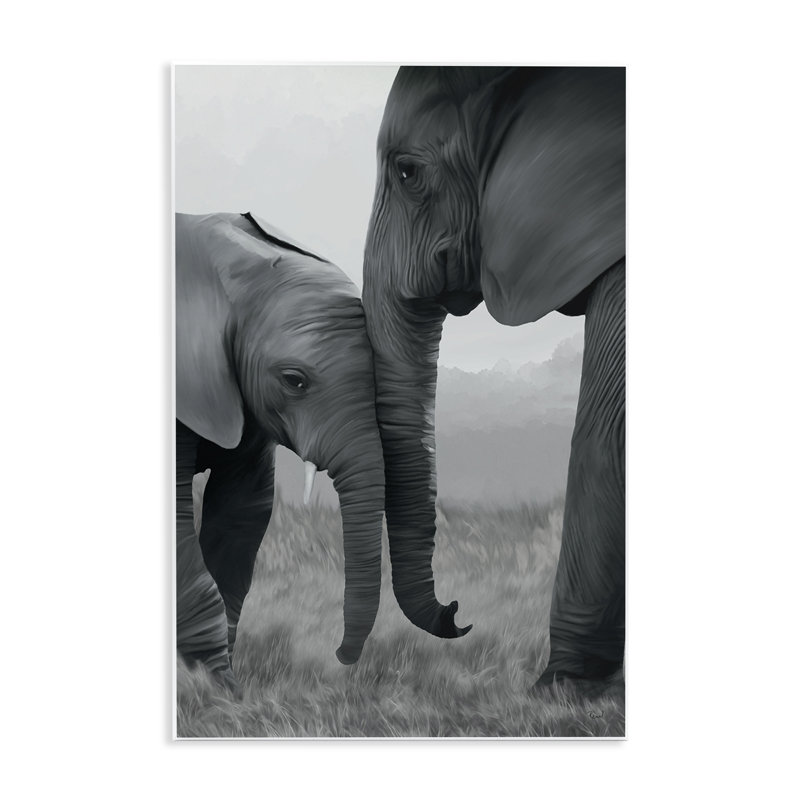 Mère et bébé éléphant, art mural, par Renel Peters, H 15 po x l 10 po