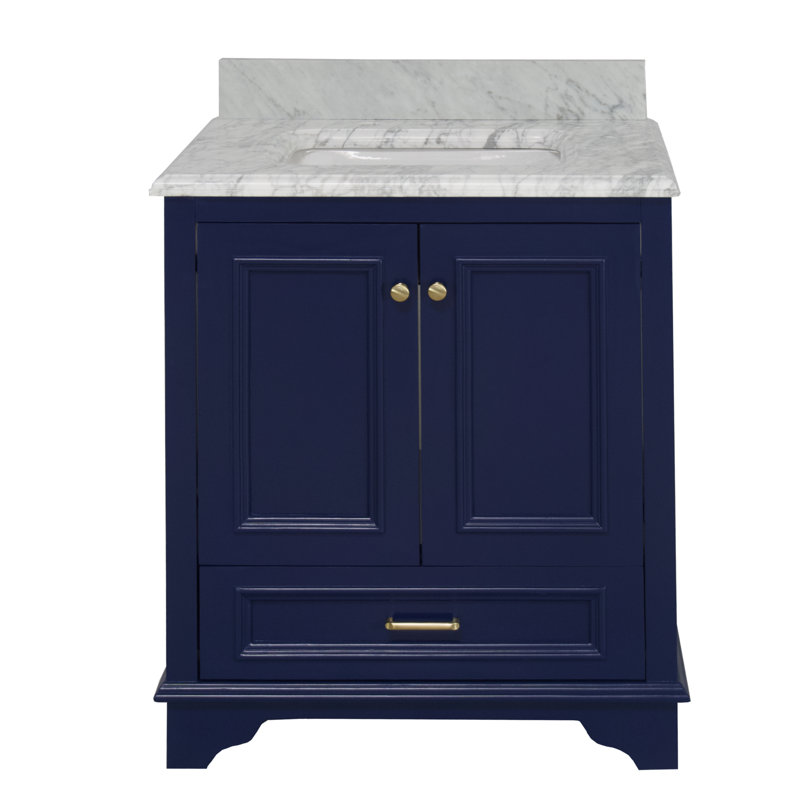 Ensemble de meuble-lavabo simple 30 po Loughlam, Bleu royal, Base claire; veinage gris