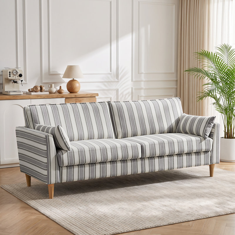 80.71'' Striped Fabric Upholstered Sofa, Gray