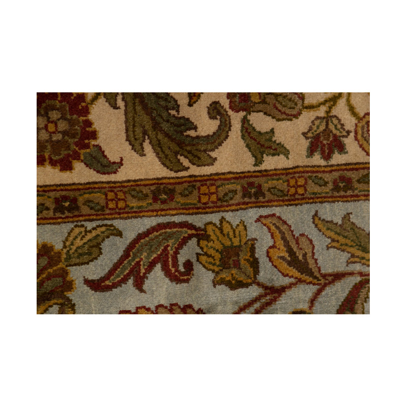 Tapis bleu clair et ivoire noué à la main de haute qualité