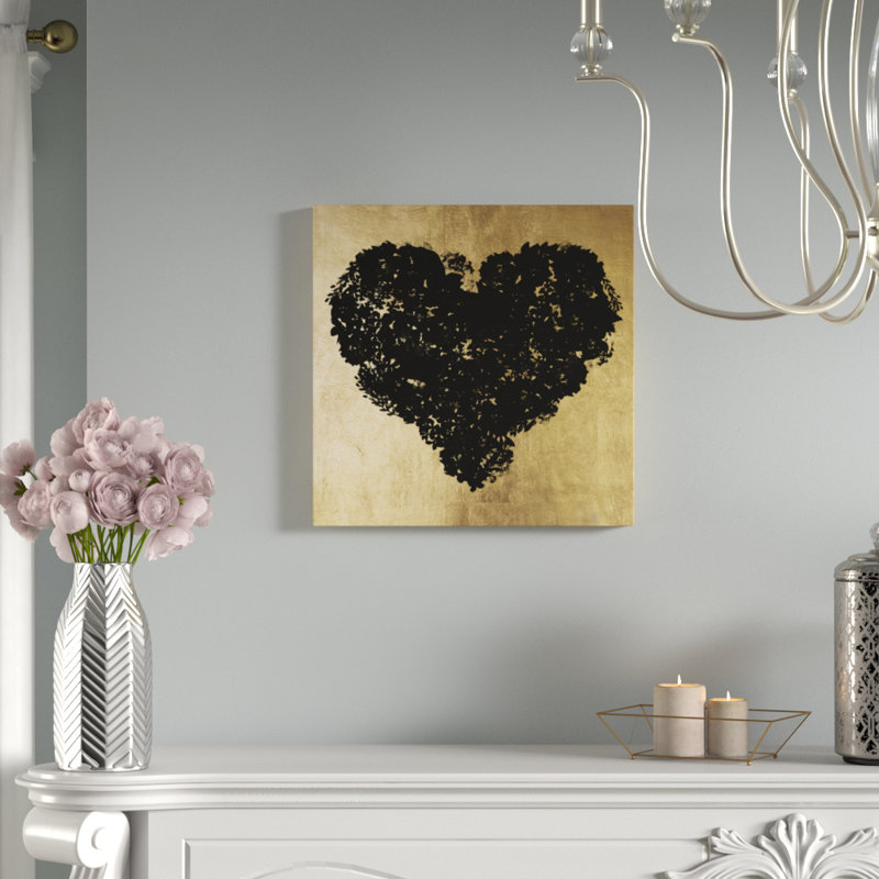 Cœur noir - impression sur toile, H 20 po x l 20 po x P 1,5 po