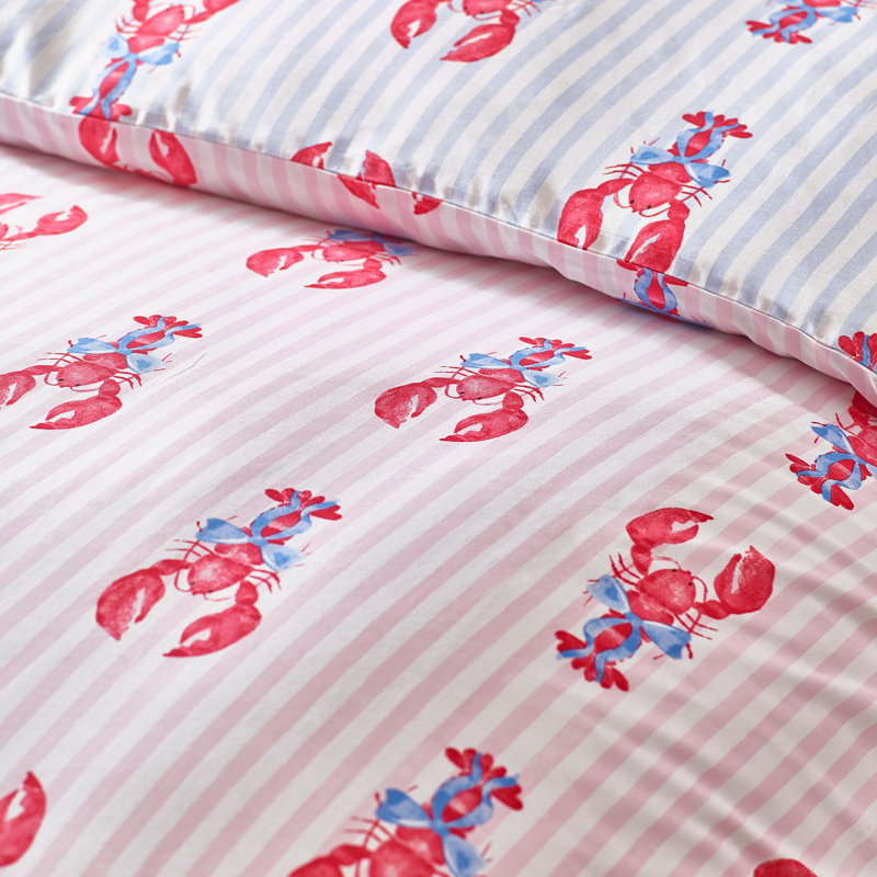 Lobster Stripe Cotton Blend Striped Duvet Cover Set with Pillowcases Included, Single
