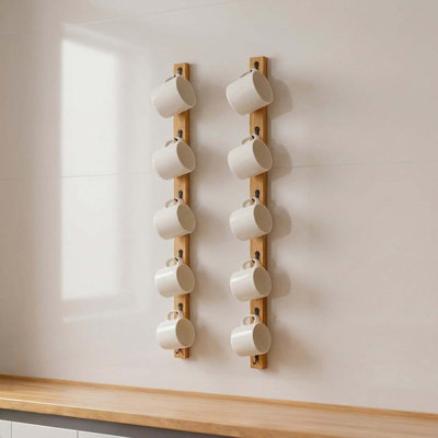 Wall Mounted Coffee Cup Holder Set of 2 Vintage Mug Rack Hooks for Kitchen Office Coffee Bar Space Saving Display