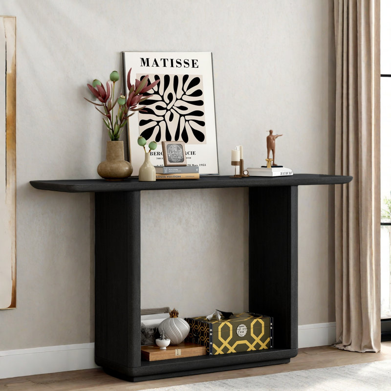 Minimalist Console Table With Curved Corners And U-base Design, Black