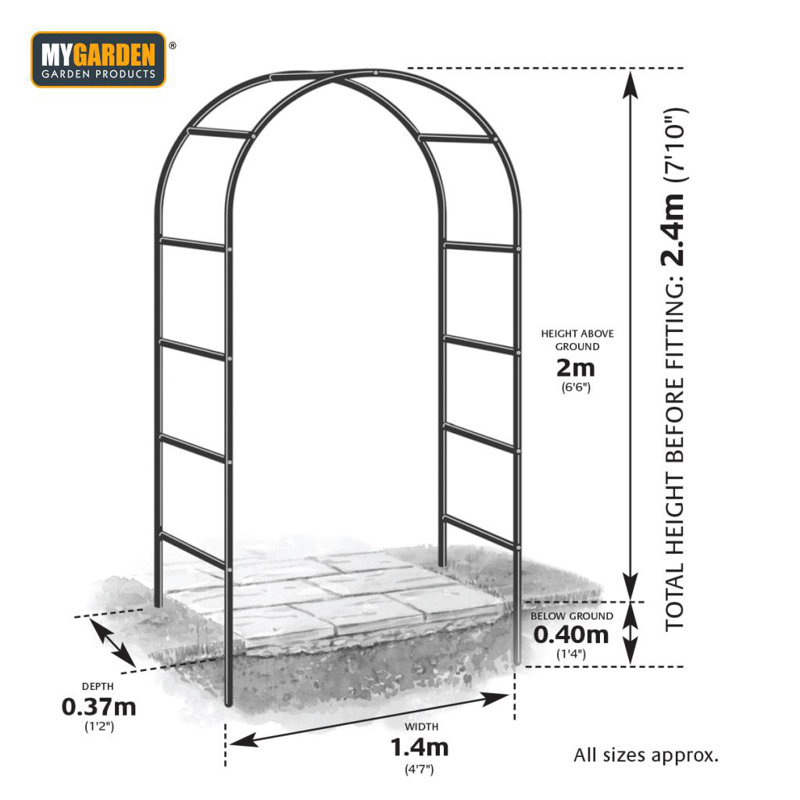 140cm W x 37cm D Steel Arbour in Black