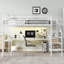 Grand lit mezzanine double en métal avec bureau en forme de L, garde-robe, escalier de rangement, DEL et USB, lit mezzanine haut pour adolescents et adultes, blanc-1439127494-1439127493