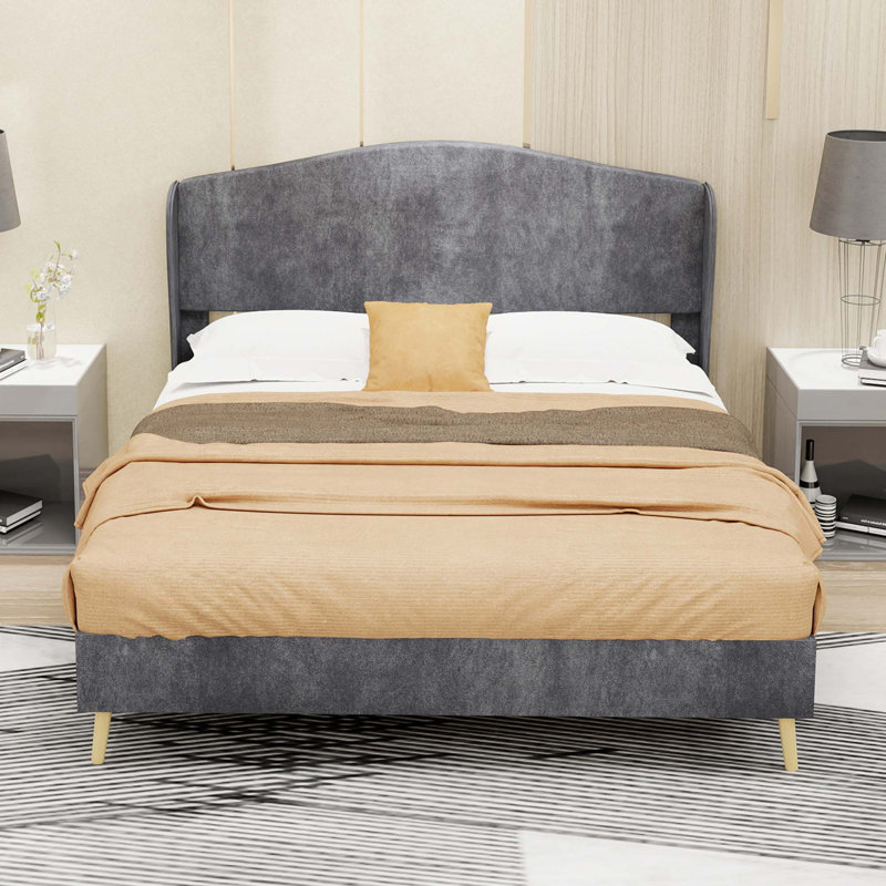 Lit tapissier capitonné avec plateforme robuste, Grey