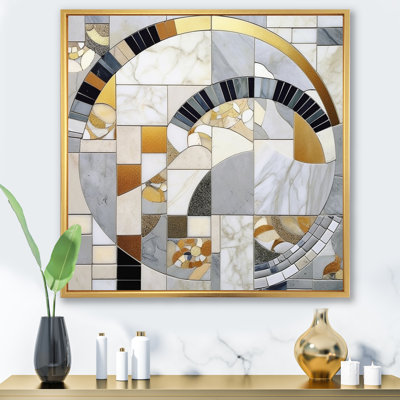 Gris et jaune mosaïque IV - formes abstraites, reproduction d'art sur toile