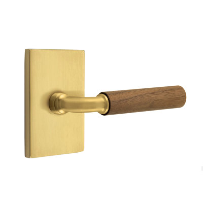 Ensemble de leviers de passage Emtek Select avec rosette rectangulaire moderne et tige en R, poignée en noyer foncé (CF)