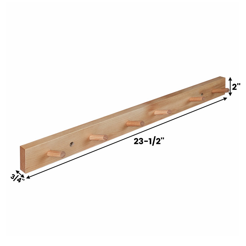 Wall Mounted Coat Rack, 2" H x 11.75" W x 0.75" D, Natural Hickory