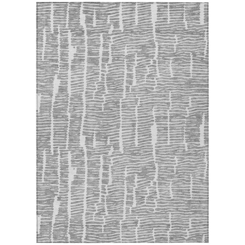 5' X 8' Ivory Abstract Washable Indoor Outdoor Area Rug