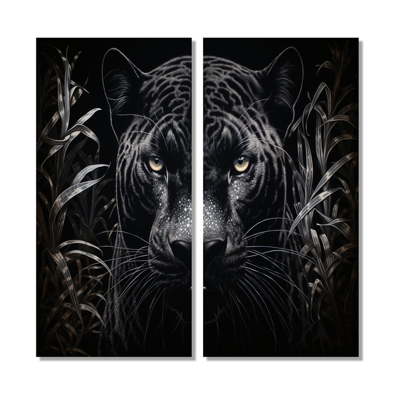 Grattoir noir et blanc Panther Nocturnal Majesty, H 32 po x l 32 po, Toile tendue, Ne s’applique pas