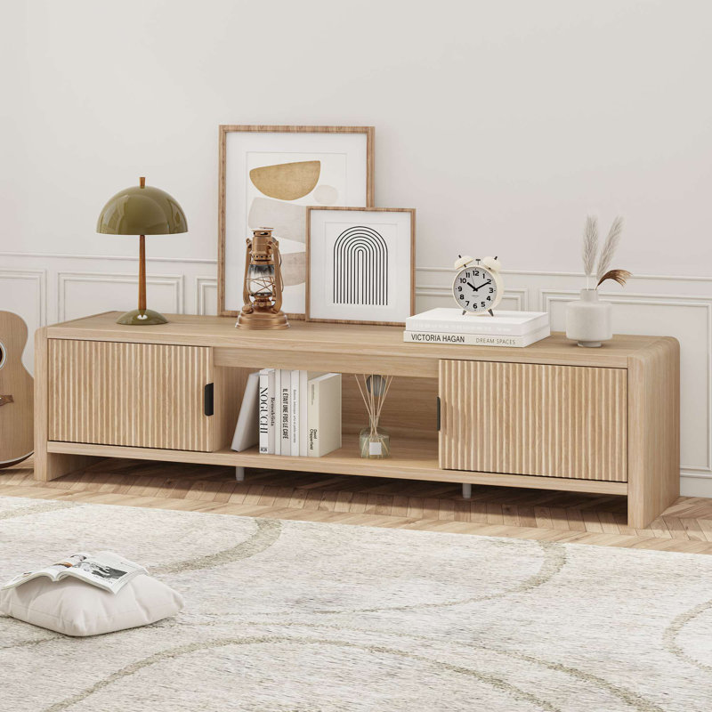 Guinna 63'' Modern Farmhouse TV Stand With Wave-Pattern Doors And Rounded Corners, Fits Tvs Up To 75'', Wooden Media Console With Storage & Cable Management