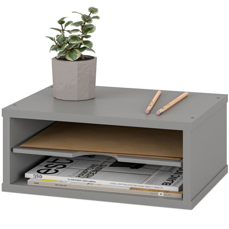 Gray Painted Stackable 2-Tier Wood Letter Tray Organizer