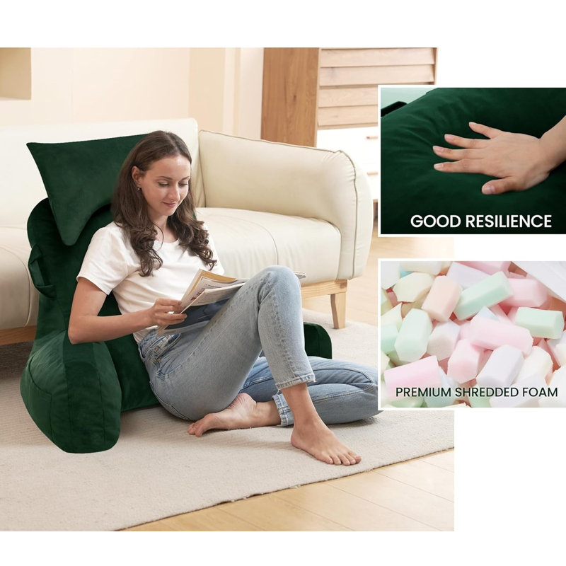 Portable Reading Pillows With Headrest For Bed Sitting Up, Back Pillow With Arms & Pockets,For Dorm/Reading/Watching/Gaming
