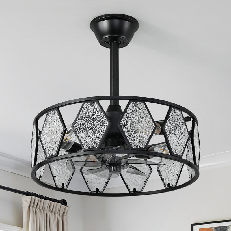Ventilateur de plafond moderne 19 "avec trousse d'éclairage et télécommande 6 vitesses pour chambre à coucher, Noir