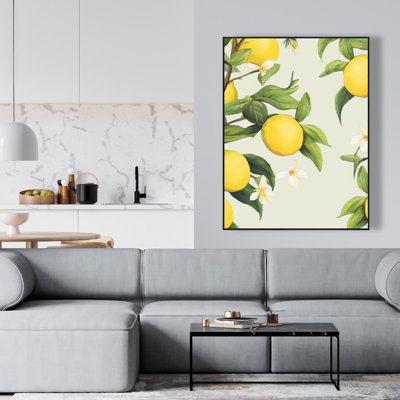 Flowery Lemons - Minimalist Framed Canvas for Home Decor