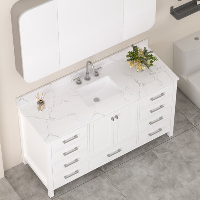 Plan de toilette simple en pierre de quartz de 155 cm avec lavabo – Pour le remplacement d'un meuble-lavabo, sans meuble.