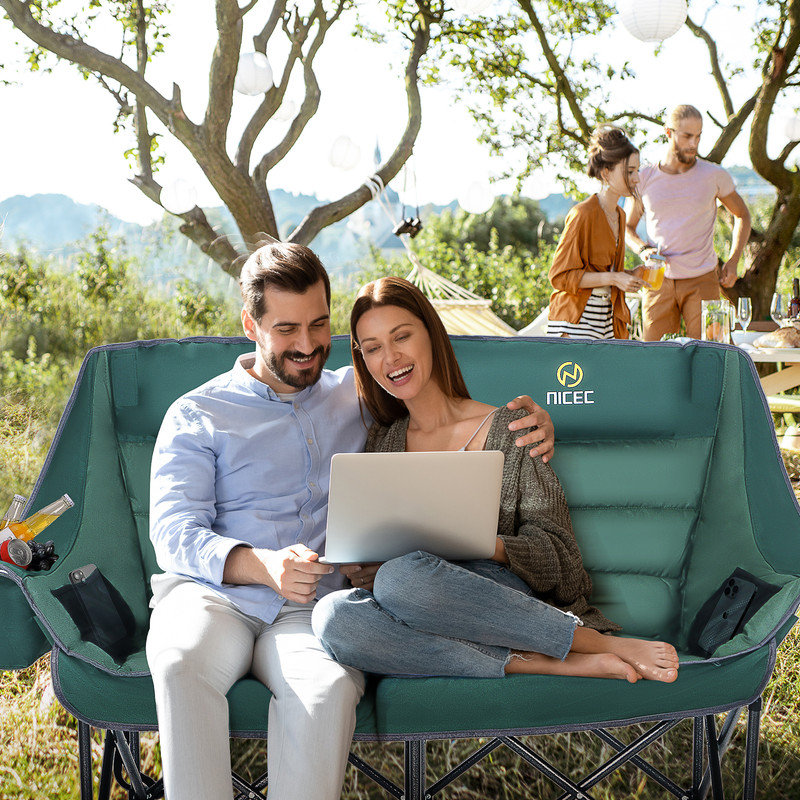 Chaises de camping douillettes douillettes, causeuse surdimensionnée avec porte-verres à vin, glacière et sac de transport pour la plage et la pelouse