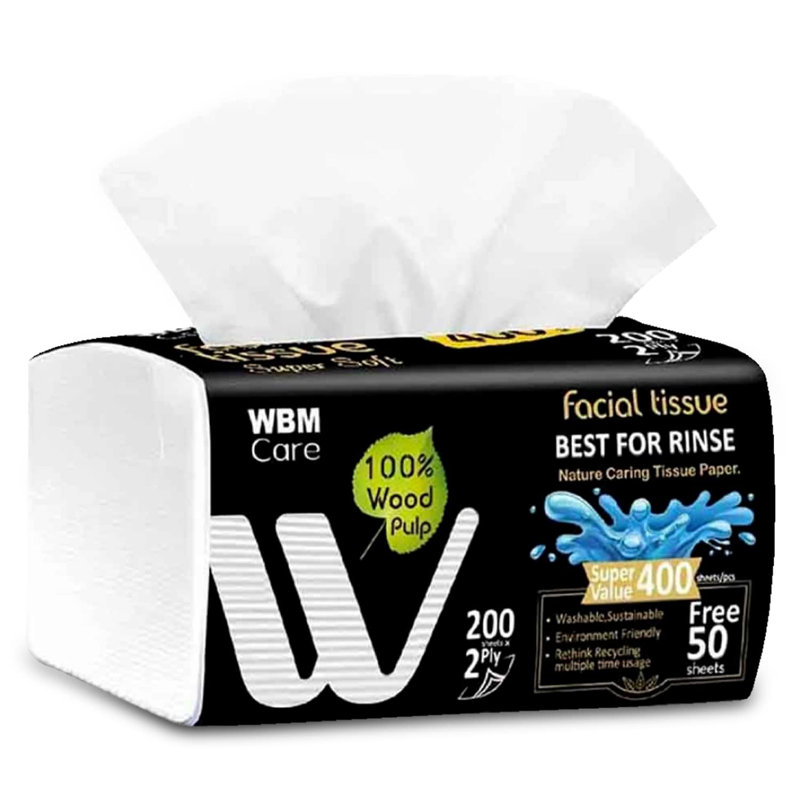 WBM Care Facial Tissues with Tea Tree Fragrance, 2-Ply, 200 Sheets/Box