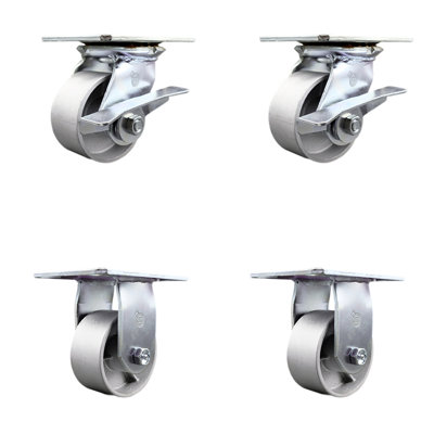 4 Piece Semi Steel Caster Set with Ball Bearing 2 Brakes and 2 Rigid