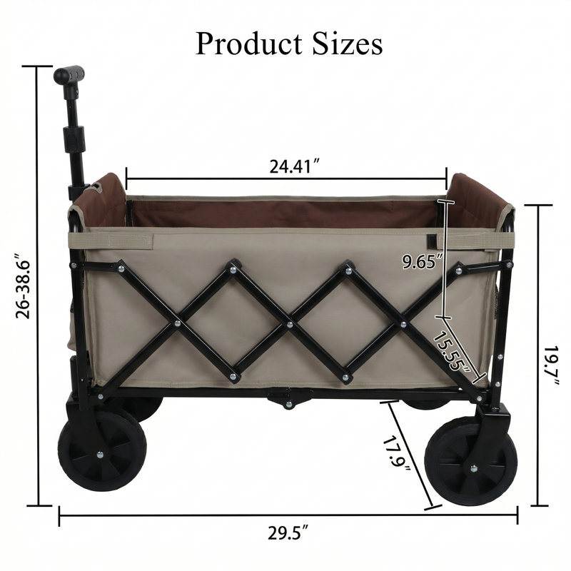 Chariot de camping pliable tout-en-un Scendor avec banquette, poches de rangement et attache pour chien, beige / brun