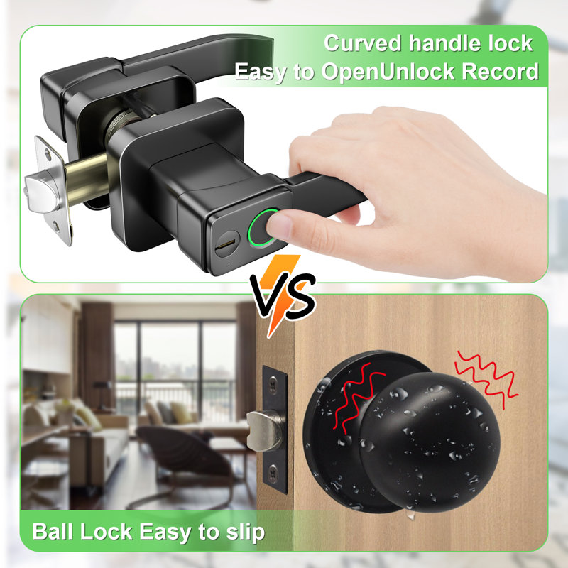 Black Smart Biometric Fingerprint Door Lock with App Control