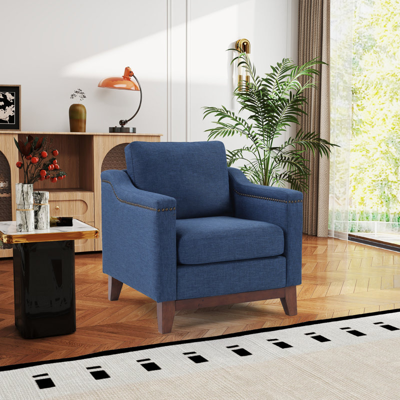 Idrissi 30.75" W Classic Upholstered Armchair With Nailhead Trim, Blue