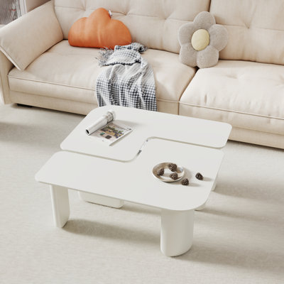 Table basse en forme de L 2 épices, conception modulaire, peinture écologique, peu encombrante pour les salons modernes, blanc