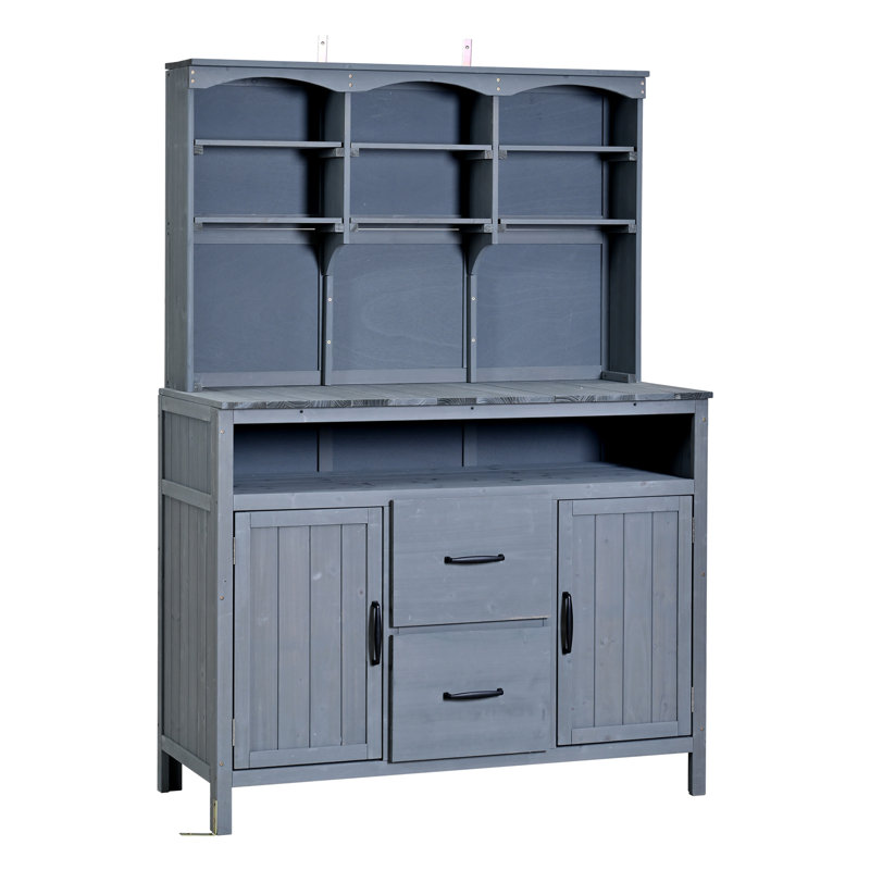 Banc de rempotage en bois de sapin rustique 45,3 po avec rangement spacieux et double fonctionnalité, Gris