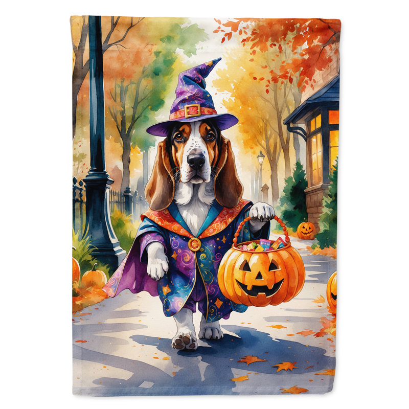 Weimaraner Halloween Trick or Treat House Flag, Basset Hound