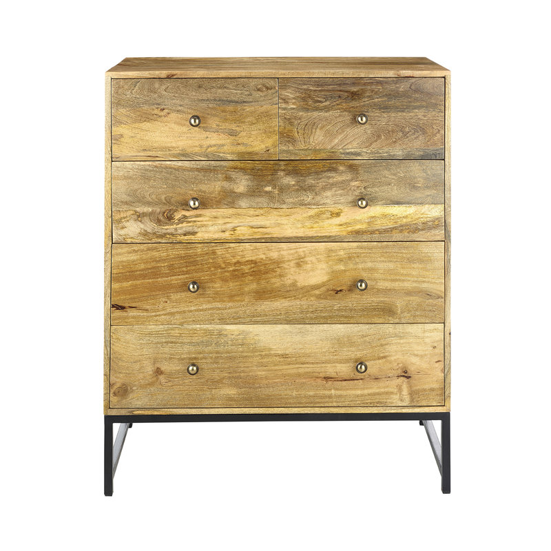 Lovilia Solid Wood 90cm W 5 - Drawer Chest of Drawers, Light Oak