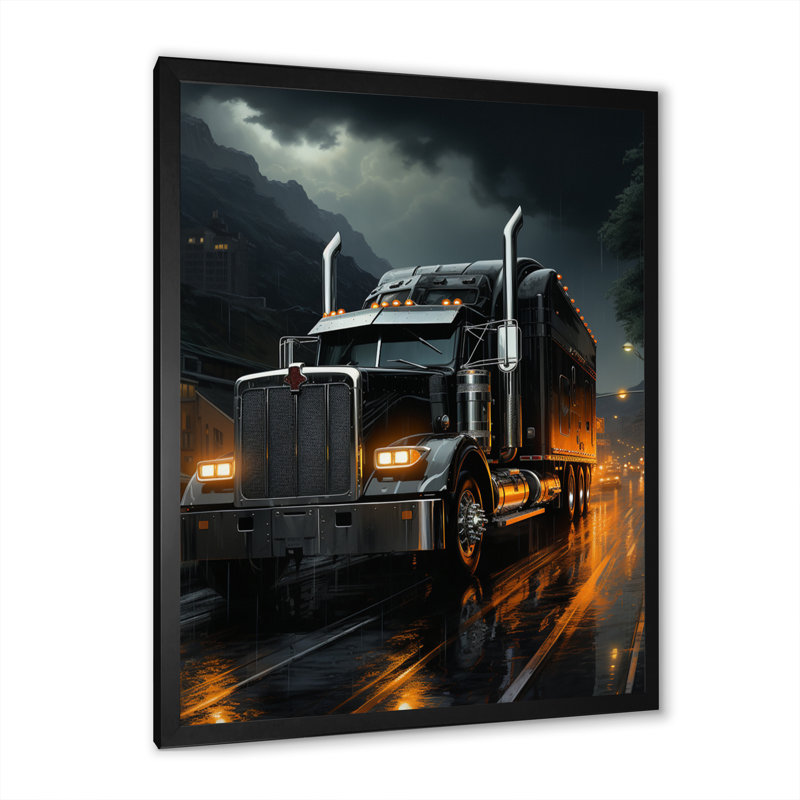 Midnight cruiser semi camion III - camion, reproduction d'art sur toile, Cadre photo noir, H 20 po x l 12 po x P 1 po