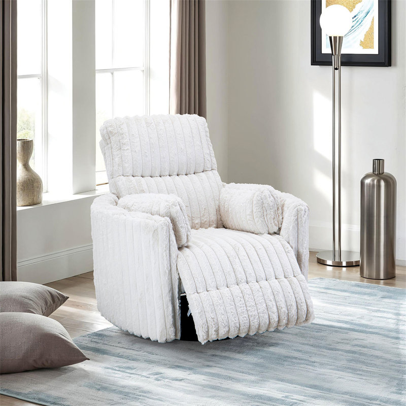 Contemporary Style Power Glider Recliner W/ Swivel Curved Arms Pillow Fill Swivel Chair Primary Living Room, White