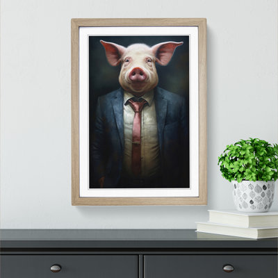 Pig In A Suit Painting No.4 - Single Picture Frame Print on Wood