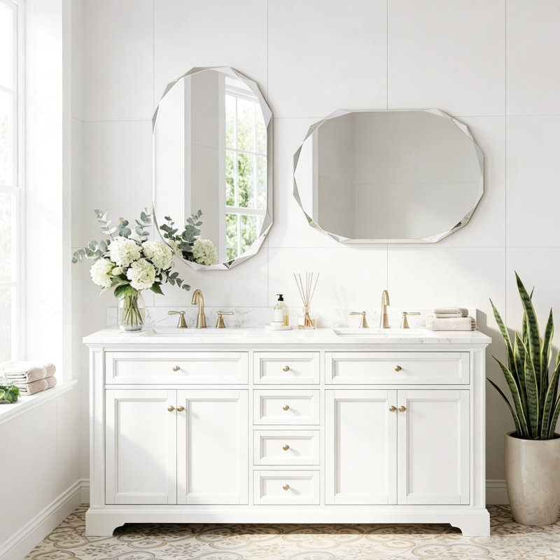 Beveled Frameless Wall Mirror Bathroom Vanity Mirror, 36" x 24"