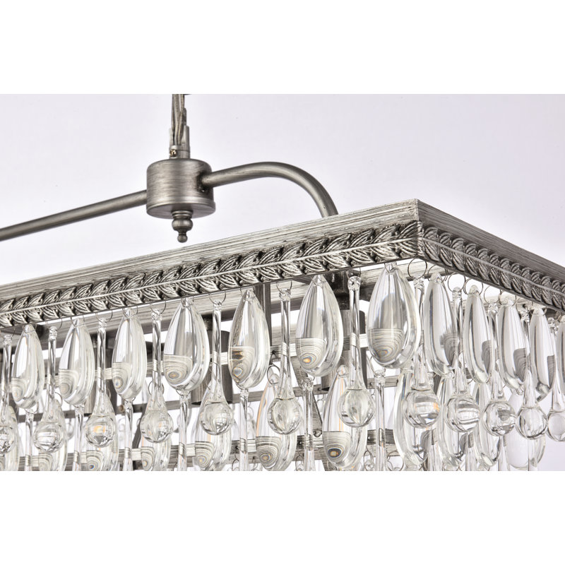 Luminaire suspendu unique à 6 lumières avec accents de cristal Arey, Argent antique